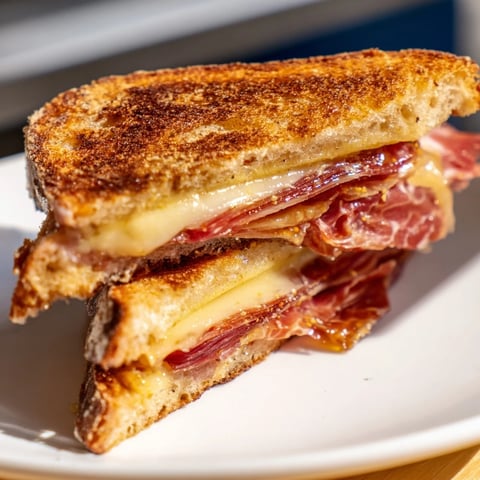 Golden, crispy Crispy Prosciutto & Fig Panini with bubbling cheese, ready to be sliced and enjoyed.