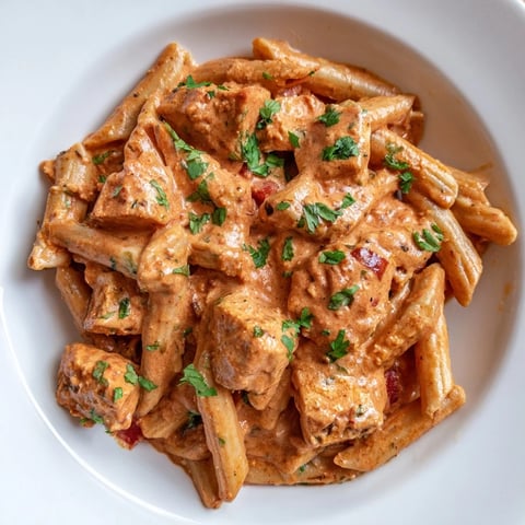 Tender Chicken Tikka Pasta, a creamy and flavorful fusion dish, perfect for dinner tonight!