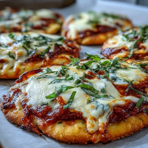 Golden-brown Garlic Naan Margherita Pizzas fresh from the oven, topped with melted mozzarella and fresh basil leaves.