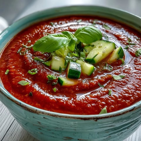 Vibrant Slim Summer Gazpacho with Cucumber, Tomato, and Bell Pepper served chilled in a white bowl, garnished with fresh basil and a drizzle of olive oil.
