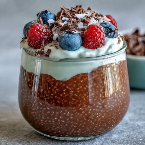 Topped with fresh berries, these Vegan Chocolate Chia Pudding Parfaits look delicious.