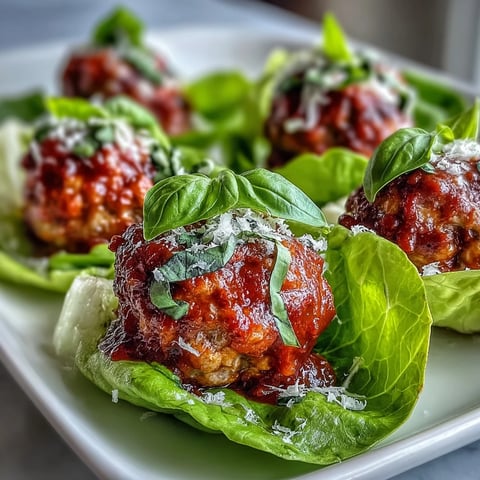 Crisp butter lettuce cups cradle baked turkey meatballs, drizzled with homemade marinara and fresh basil.