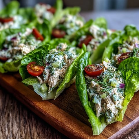 Juicy shredded chicken and creamy avocado mix with herbs in crisp butter lettuce cups for fresh avocado herb chicken salad lettuce cups.