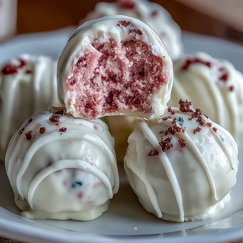 Adorable pink velvet cake pops with cream cheese filling, dipped in white chocolate and decorated with festive sprinkles for Galentines celebrations.