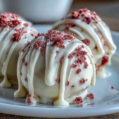 Creamy strawberry truffles coated in smooth white chocolate, perfect for a romantic Valentine's Day treat.