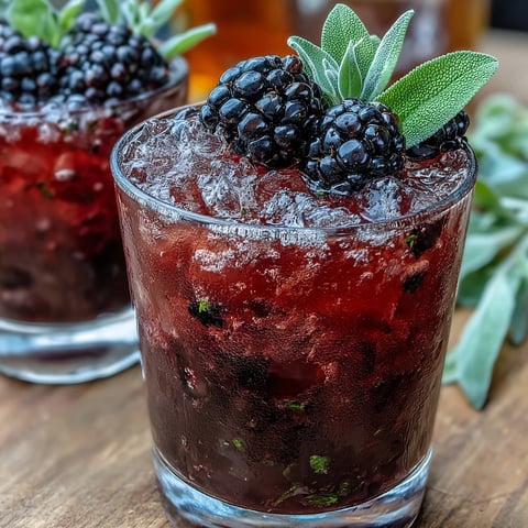 A vibrant Blackberry Sage Mocktail with crushed ice, featuring muddled berries and aromatic sage leaves for a refreshing summer sip.