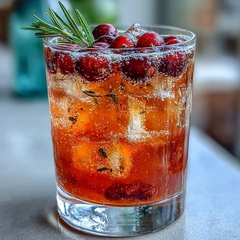 Vibrant orange cranberry sparkler mocktail with fresh rosemary, orange slices, and cranberries, served in elegant glasses with ice.