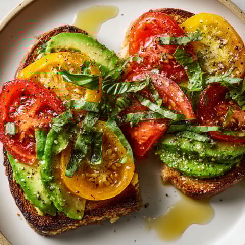 Toast with tomatoes and basil.