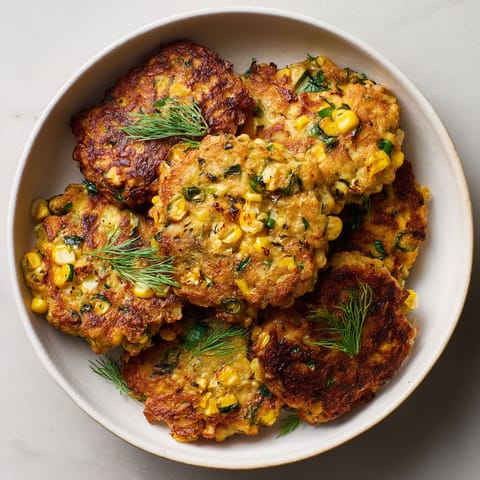 A bowl of fritters de courge d'éte et maïs.
