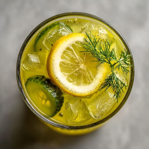 A glass of lemonade with a lemon slice and a sprig of mint.