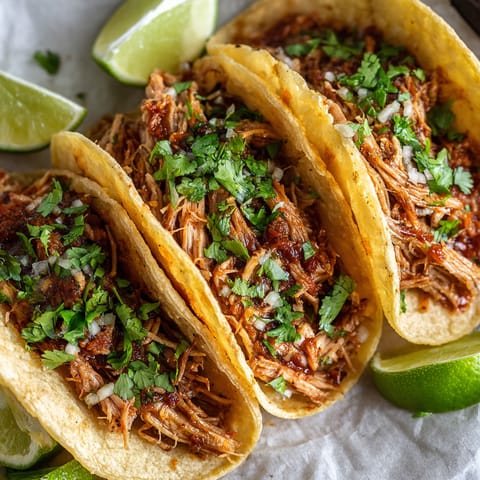 A plate of tacos with meat and lime wedges.