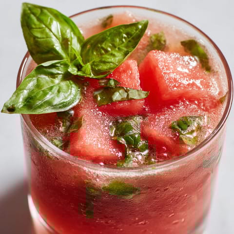 A glass of watermelon basil refresher.