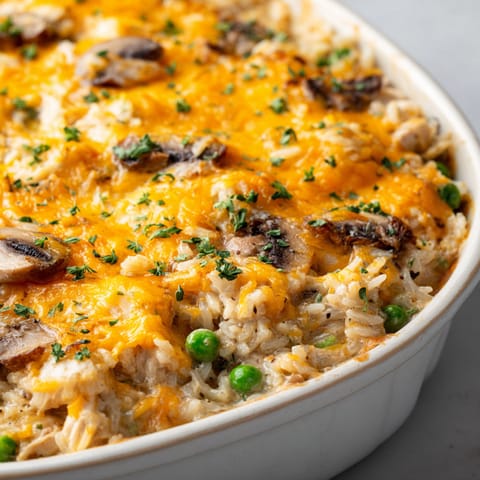 A creamy chicken and rice casserole.