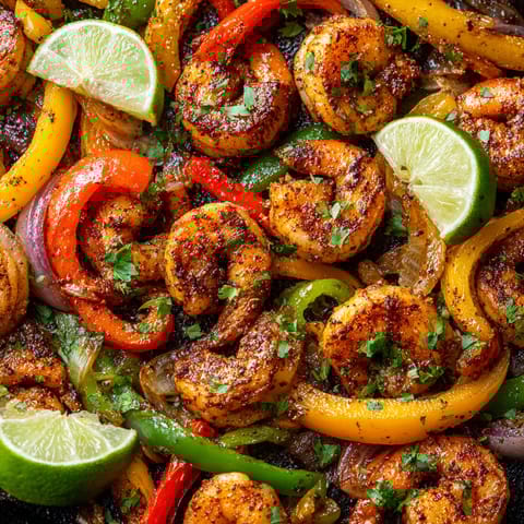 A close up of a delicious shrimp fajita.