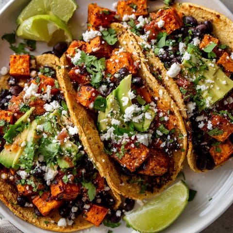 A plate of sweet potato and black bean tacos.