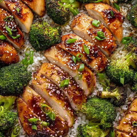 A close up of a delicious meal of Teriyaki Chicken and Broccoli.