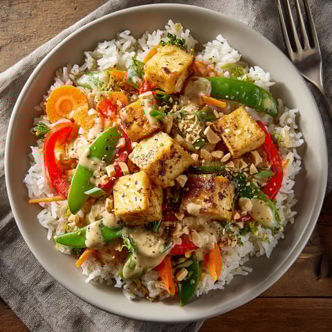 A bowl of vegan Thai peanut stir-fry.