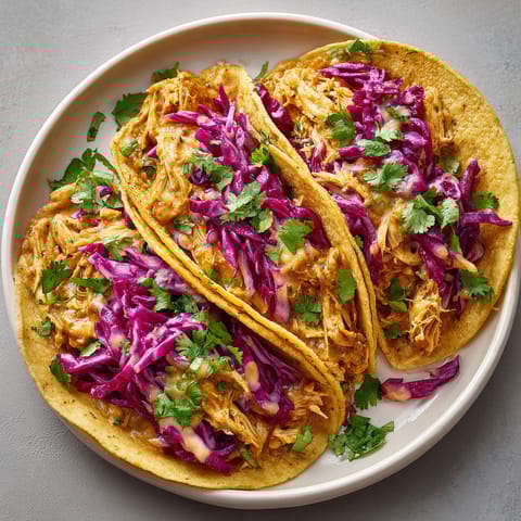 Two tacos with meat and purple cabbage on a plate.