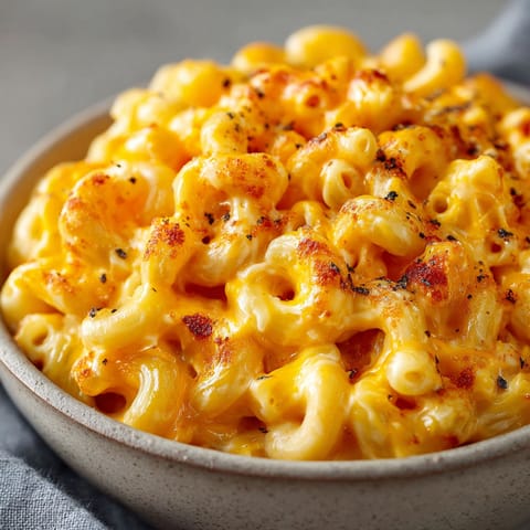 A bowl of macaroni and cheese.