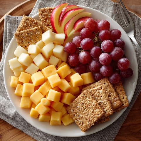 A plate of fruit and cheese.