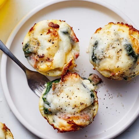 Delicious spinach and cheese-filled egg cups, ideal for a quick nutritious snack.  