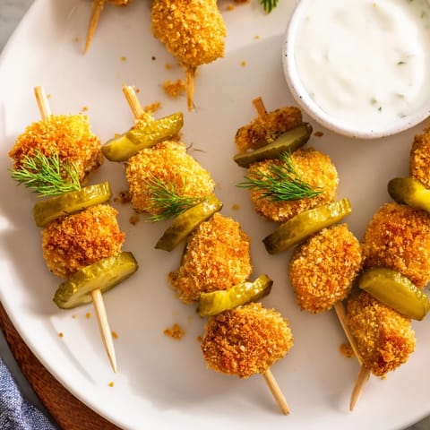 Pickle Popcorn Chicken Skewers