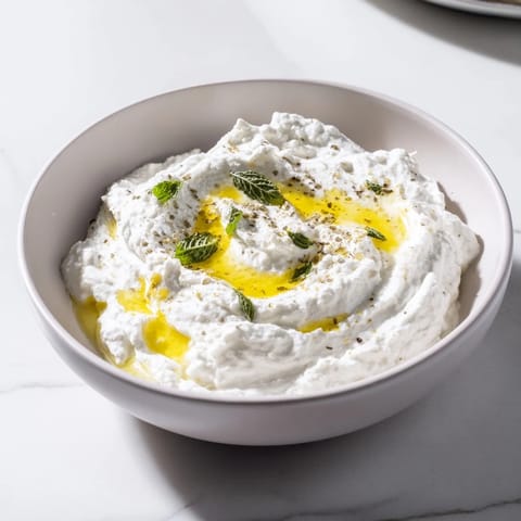 Bright, tangy whipped feta dip, drizzled with lemon-mint and ready for dipping crackers.