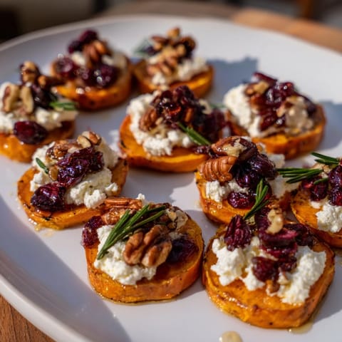 A close-up shot of festive Express Holiday Sweet Potato Rounds, perfect for your holiday appetizer table.