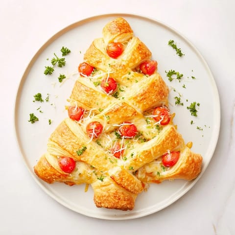 Golden-brown Budget Christmas Crescent Roll Trees, savory and cheesy, ready to enjoy as a festive appetizer.