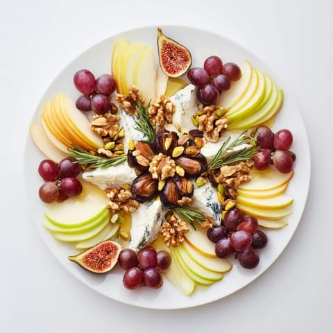 Fig and Walnut Star Board beautifully displayed with fresh figs and crunchy walnuts, perfect vegan appetizer for a party.
