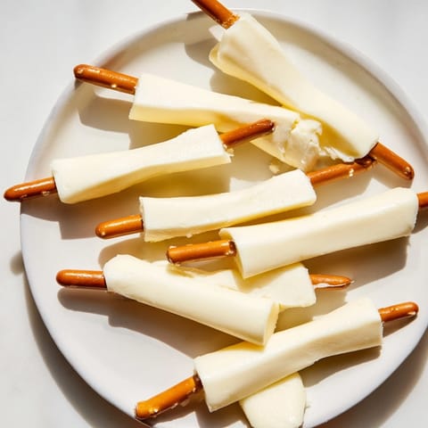 Delicious string cheese and pretzel rods snack, perfect for little hands enjoying a quick, satisfying bite.