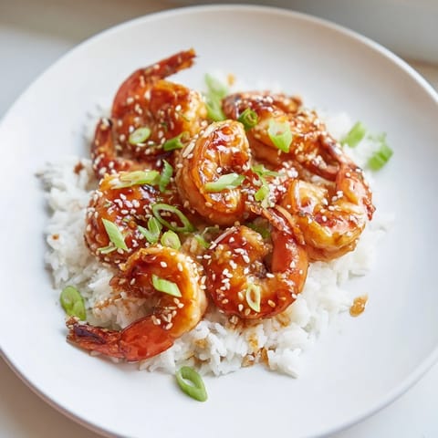 Close-up of golden Honey Garlic Shrimp, showcasing the sweet sauce on juicy cooked shellfish.