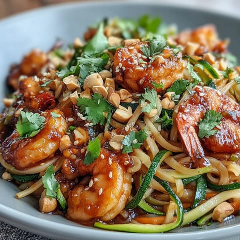 Delicious Asian Noodle Bowl, showcasing colorful vegetables and shrimp in a flavorful lime-sesame dressing.