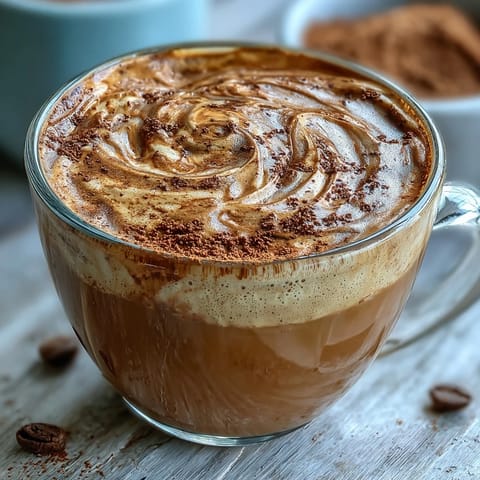 An open jar of hojicha concentrate beside a steaming Hojicha Flat White with cinnamon garnish.
