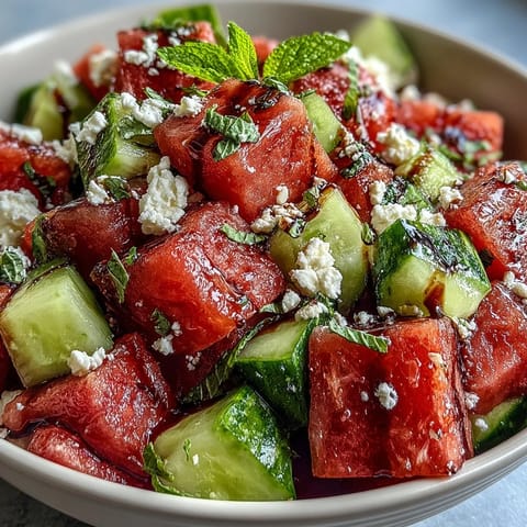 Watermelon Feta Cucumber Salad