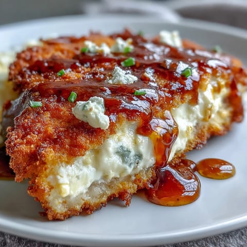 Golden breaded chicken breasts broiled with tangy feta cheese and finished with a drizzle of hot honey.  