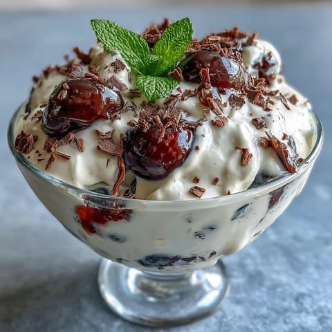Decadent Yogurt Berry Sundaes topped with dark chocolate shavings and mint leaves, perfect for a light and refreshing dessert