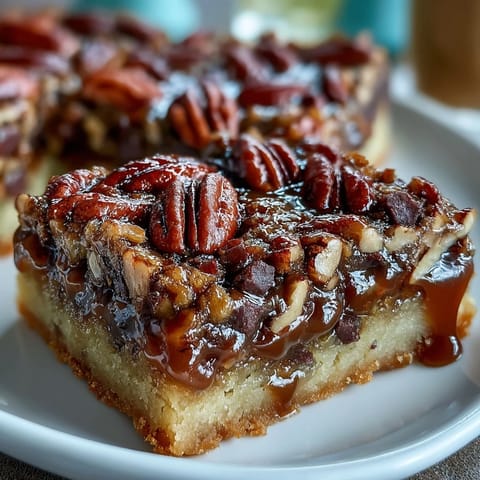 Gooey bourbon pecan pie bars with a buttery shortbread crust, loaded with toasted pecans and perfect for Kentucky Derby celebrations.