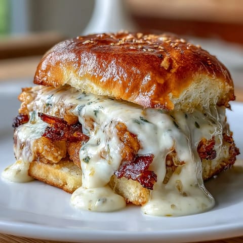 Gourmet Kentucky Derby Hot Brown sliders on toasted brioche buns, layered with roasted turkey, bacon, and creamy Mornay sauce.  