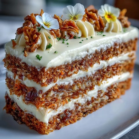 Moist carrot and walnut cake with tangy cream cheese frosting, perfect for spring celebrations and gatherings.