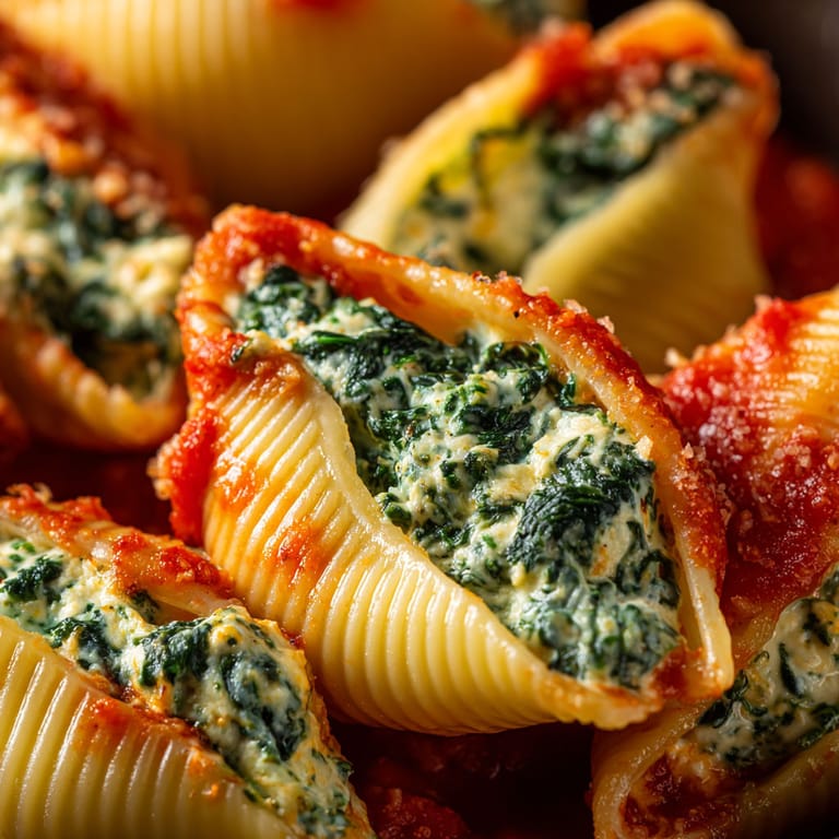 A plate of pasta with spinach and cheese.