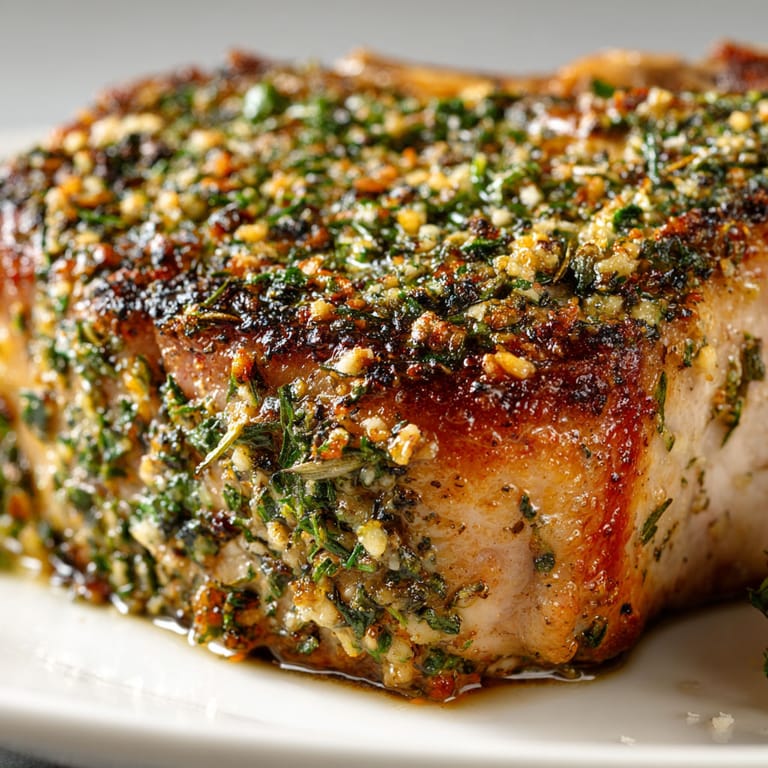 A piece of meat with herbs on it.