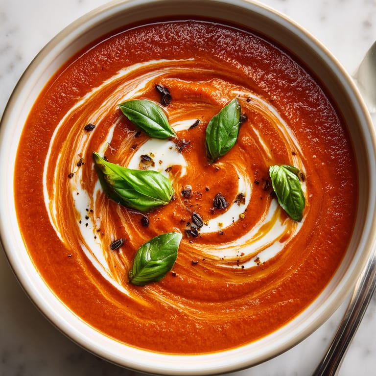 A bowl of soup with a spoon in it.