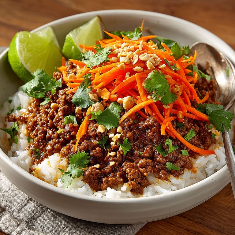 A bowl of food with carrots and lime.