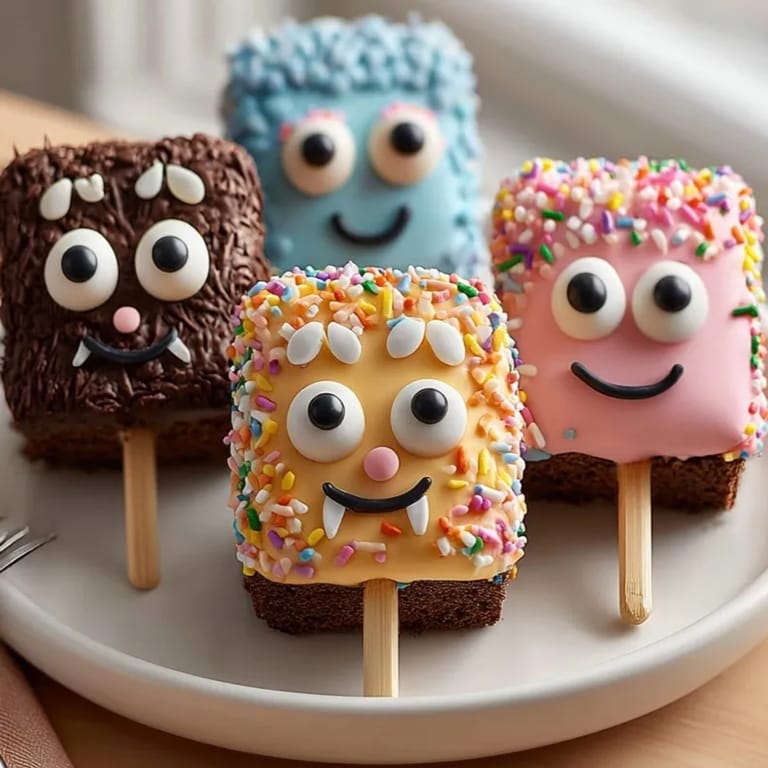 Homemade Monster Brownie Pops: A batch of fun, kid-friendly, monster-themed dessert treats.