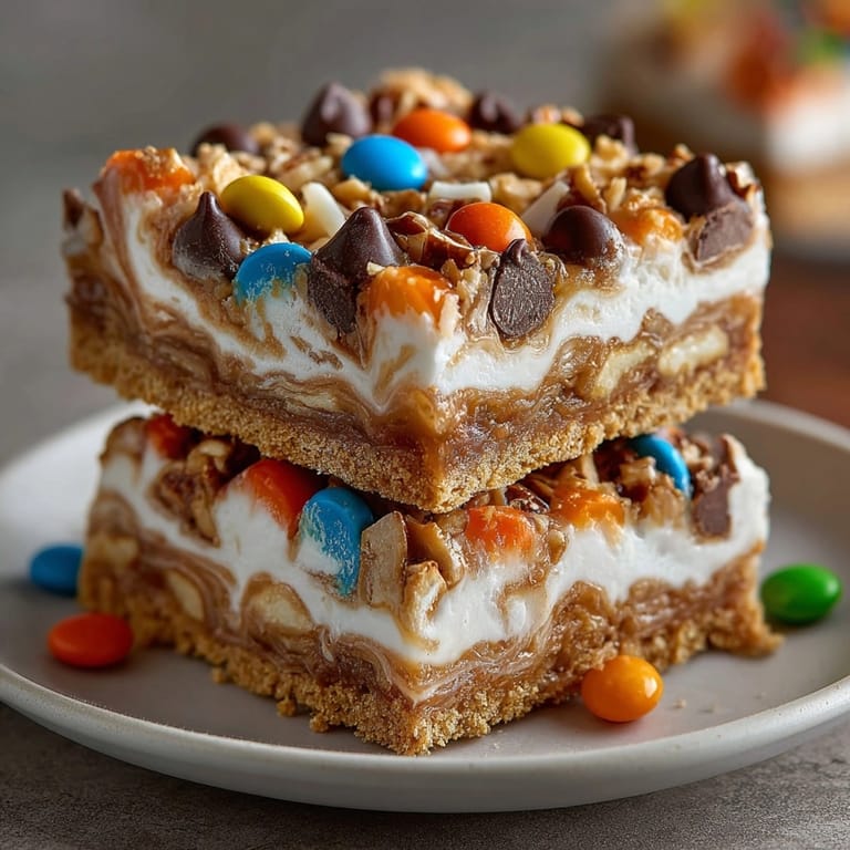 Layered Halloween Candy Magic Bars, a sweet, colorful dessert with chopped candies.