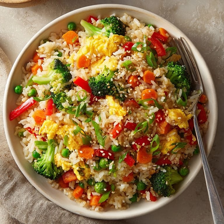 Savory 10-Minute Veggie Fried Rice, a simple stir-fry bursting with fresh vegetable flavor.