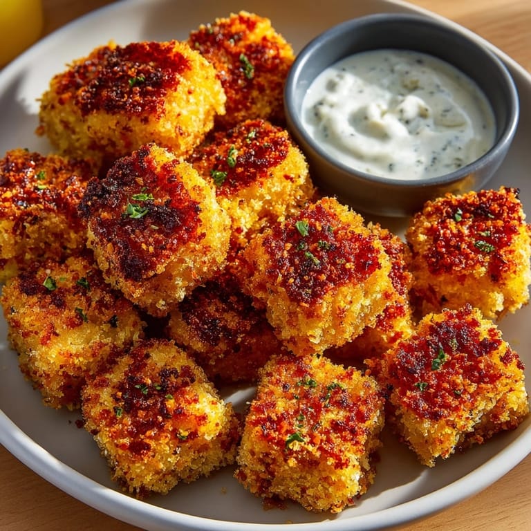 Easy recipe: Tangy, savory Crispy Air Fryer Tofu Nuggets, a healthy, fast vegan snack.