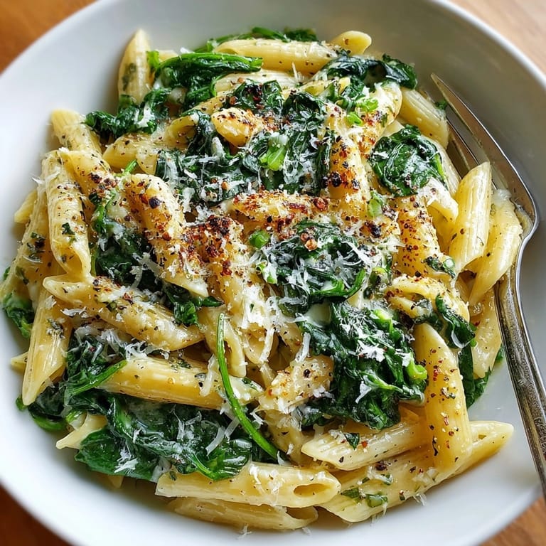 Enjoy this easy Creamy Spinach Pasta recipe, ready in 30 for a comforting dinner.
