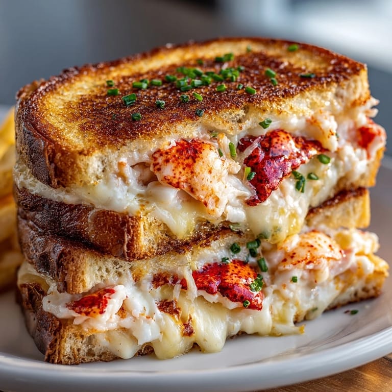 Decadent Lobster Grilled Cheese recipe offering a rich, comforting seafood indulgence; serve hot.